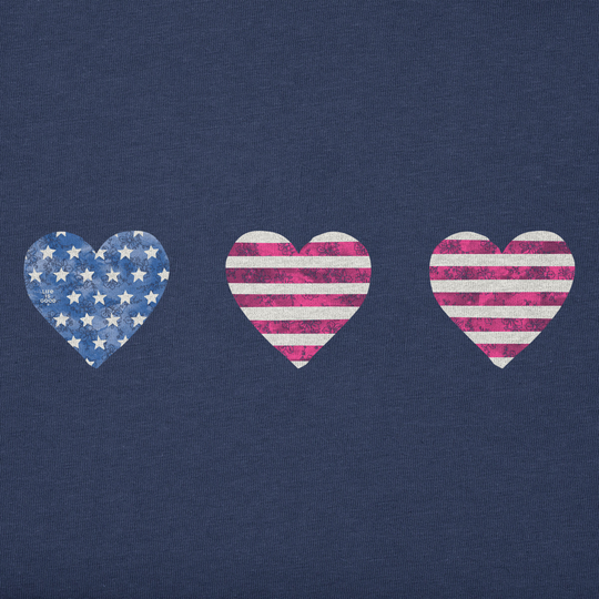 Three heart-shaped flags on a navy blue background
