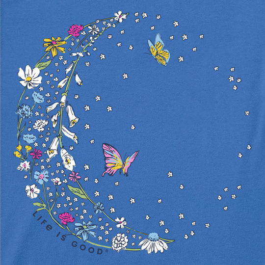 Floral and butterfly design on a blue background with 'Life is Good' text.