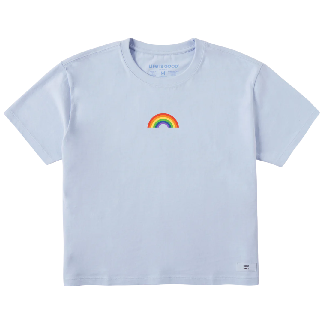 Light blue t-shirt with a rainbow graphic on a white background