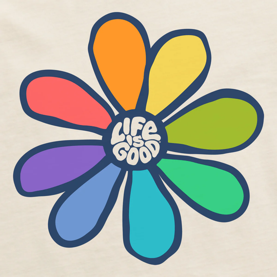 Colorful flower design with 'Life is Good' text on a beige background