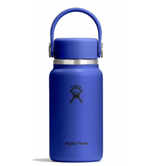 Blue Hydro Flask water bottle with a white background
