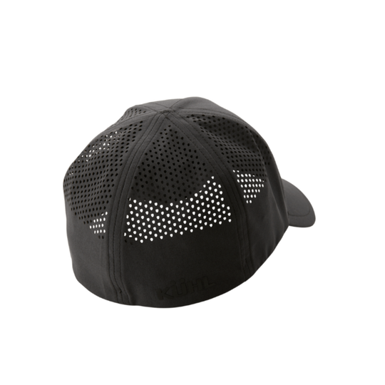 back view of black mesh fitted hat