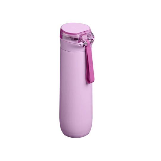 Back side pink water bottle with strap