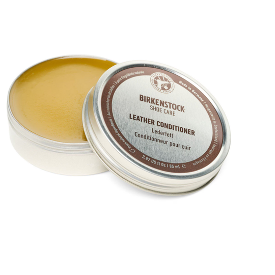 Birkenstock leather conditioner tin on a white background