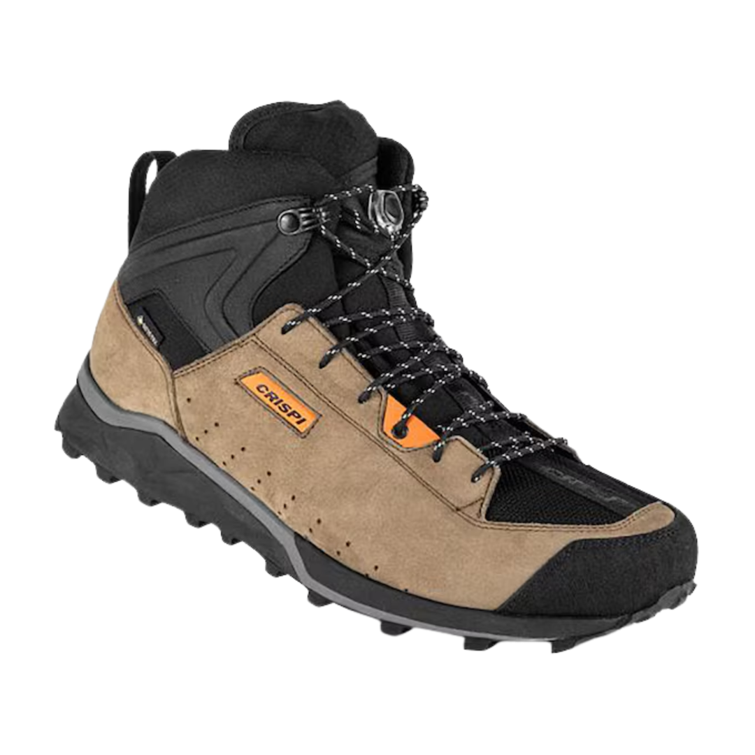 leather brown hiking boot with crispi orange logo