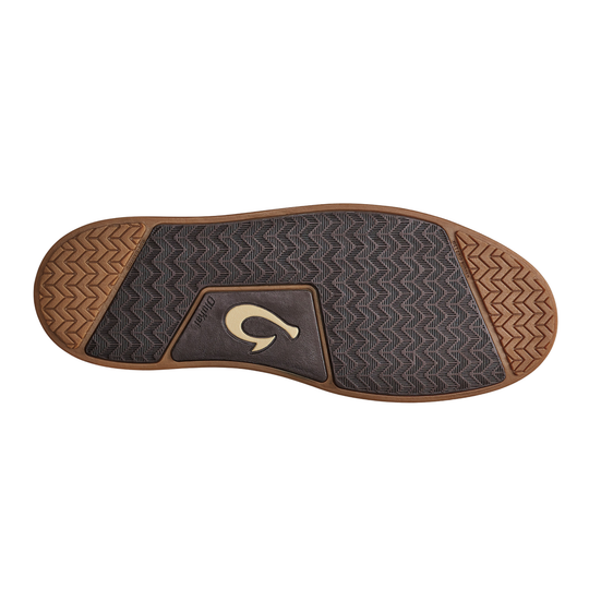 Sole of a shoe with a brand logo on a white background