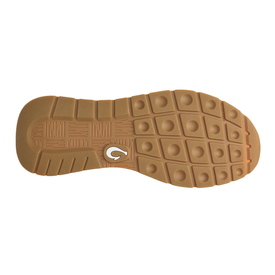 Brown shoe sole with a brand logo on a white background