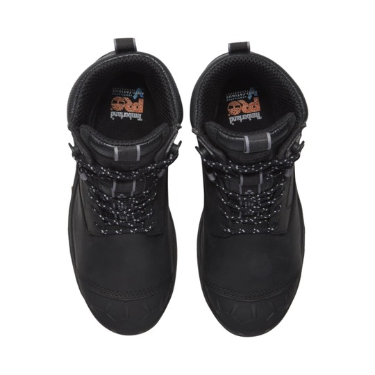 Black boots with decorative elements on a white background