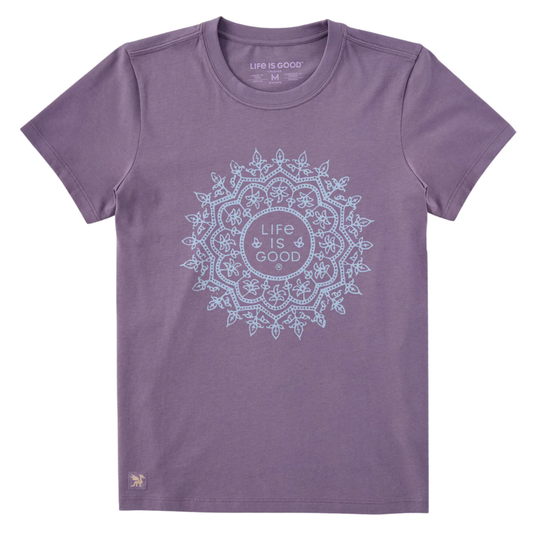 Purple t-shirt with 'Life is Good' design on a white background