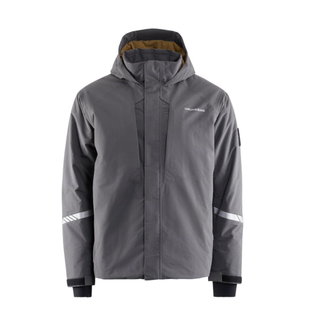 Gray jacket with hood on a white background