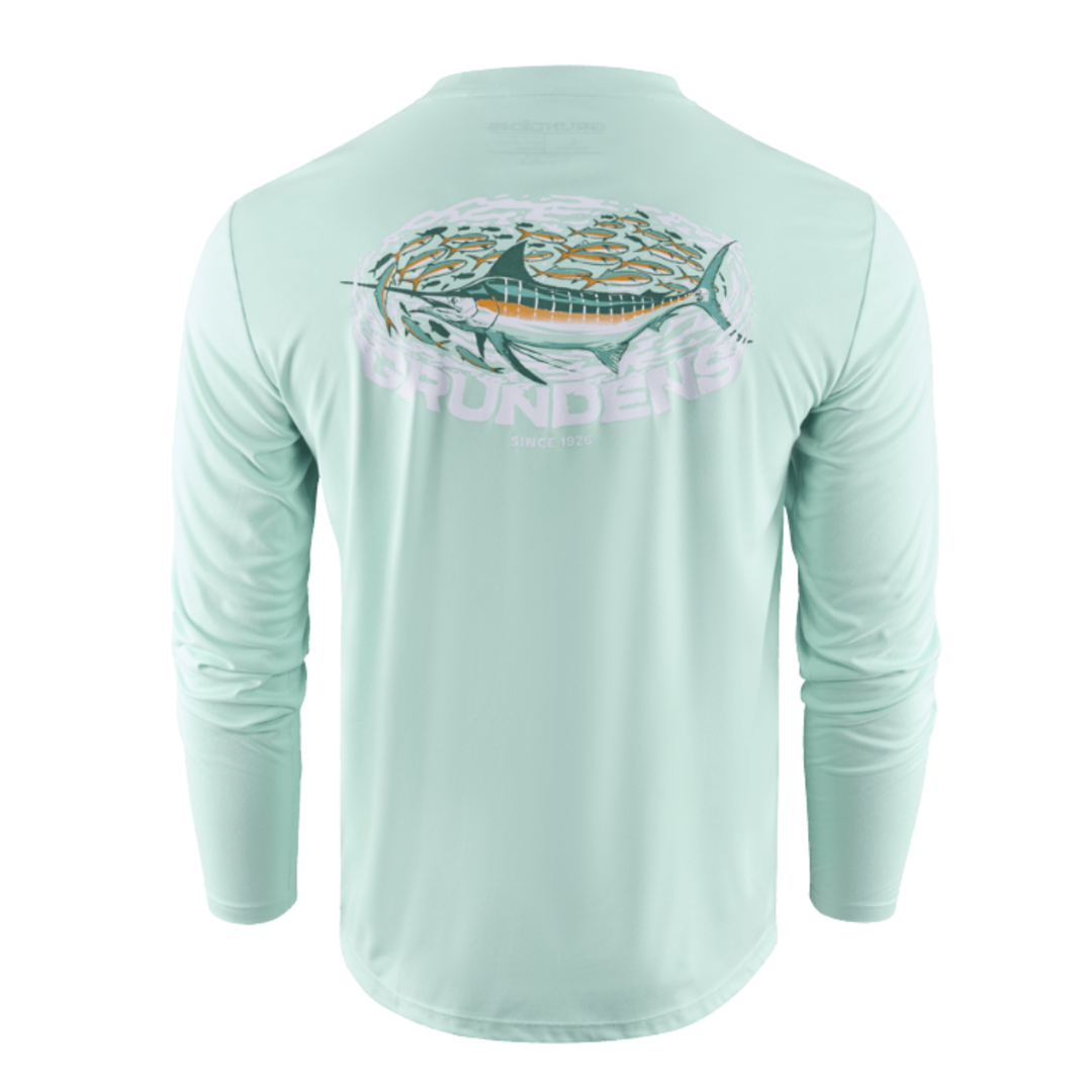 yucca long sleeve top with fish design on the back on a white background