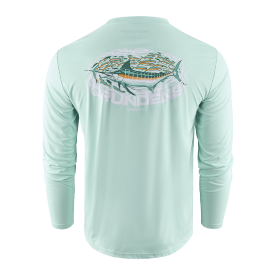 yucca long sleeve top with fish design on the back on a white background