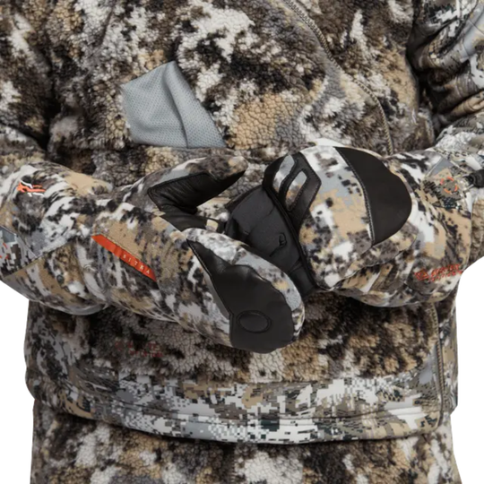 camo insulated mittens on white background