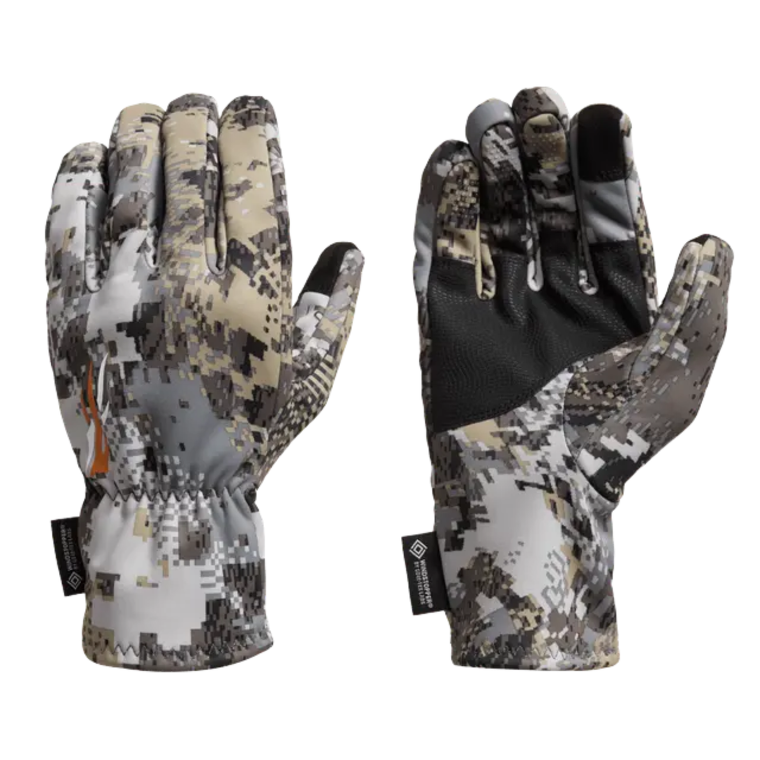 Pair of camouflage gloves on a white background