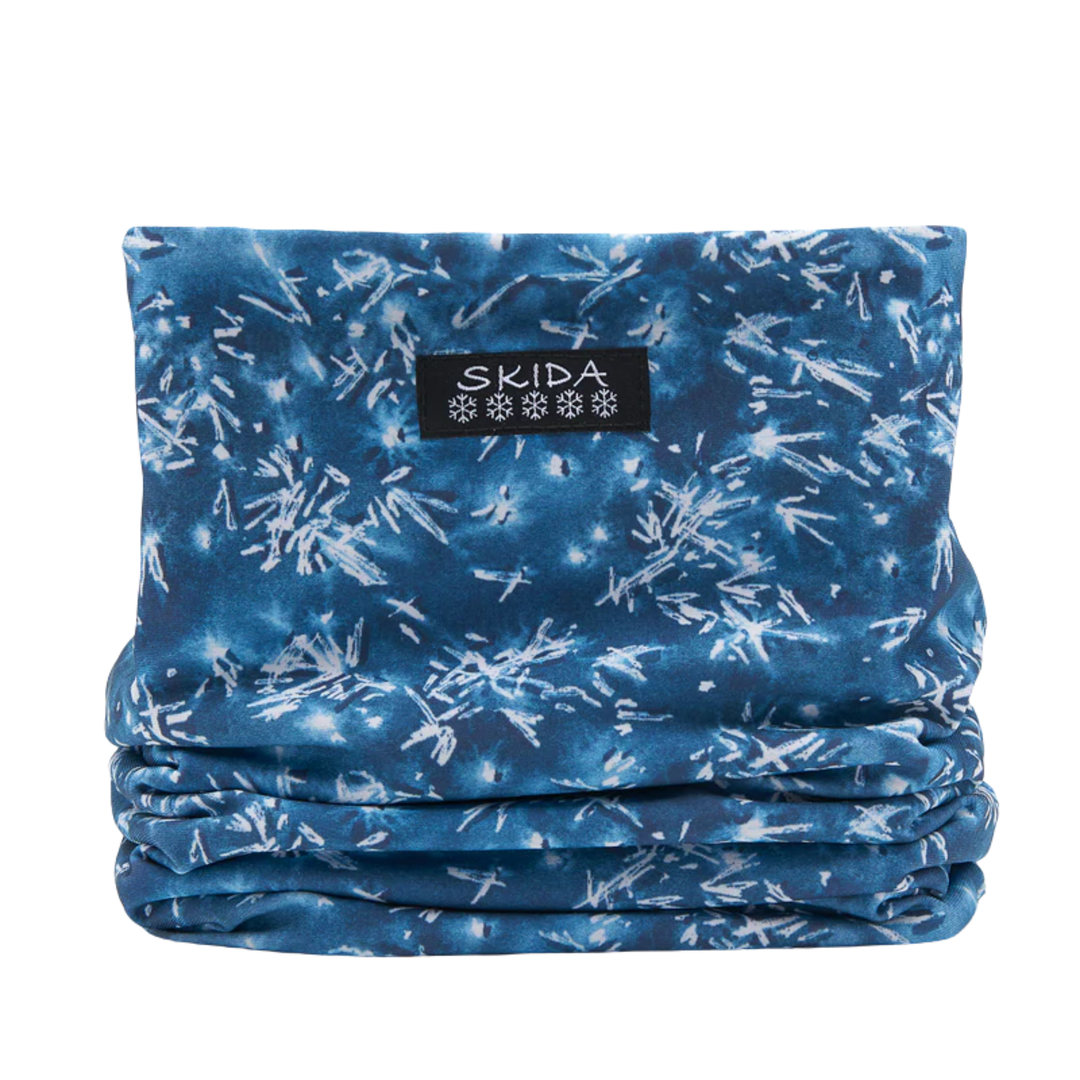 Skida Alpine Fleece Neckwarmer - Bently with blue and white pattern on a white background