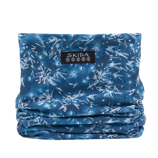 Skida Alpine Fleece Neckwarmer - Bently with blue and white pattern on a white background