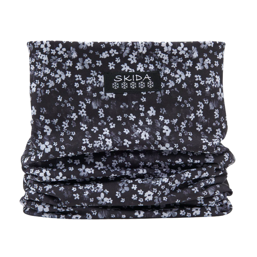 Skida Alpine Fleece Neckwarmer - Daisy Jones black and white flower print on white background
