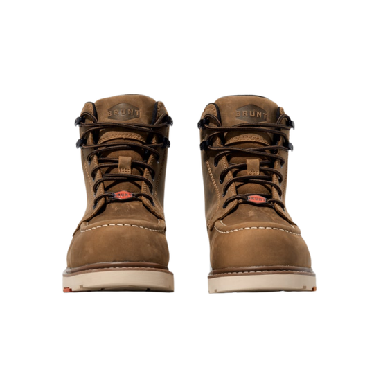 Pair of brown high-top boots on a white background