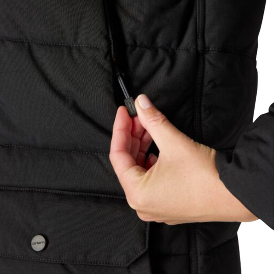 Close up of black side pocket zipper