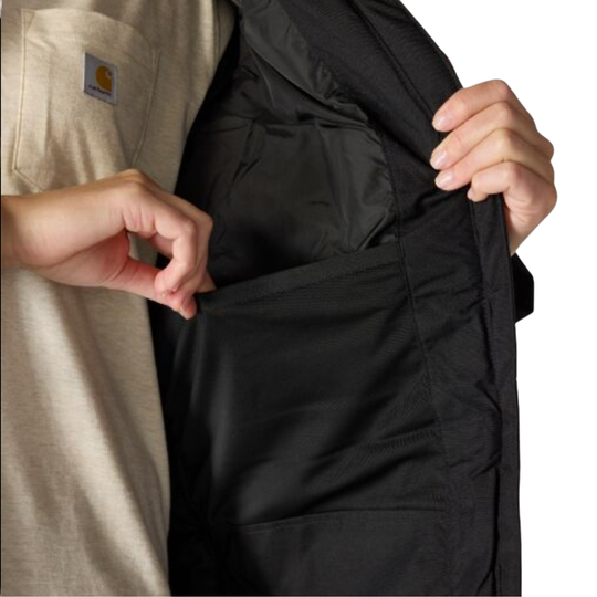 Interior of parka with stretchy inside pocket