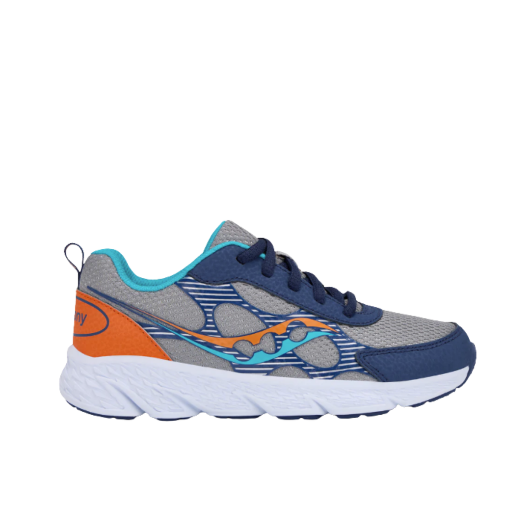 Saucony Kids' Wind XT Shoe - Grey/Navy on white background