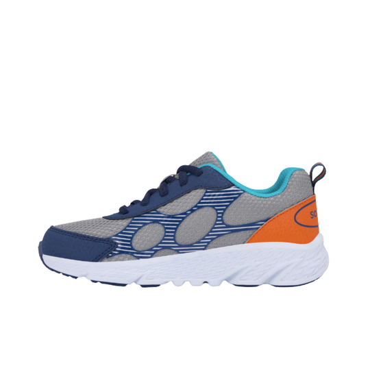 Saucony Kids' Wind XT Shoe - Grey/Navy on white background
