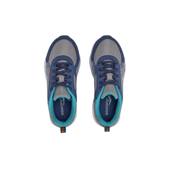 top view of Saucony Kids' Wind XT Shoes - Grey/Navy on white background