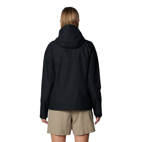 back of Columbia Women's Hikebound II Rain Jacket - Black on white background