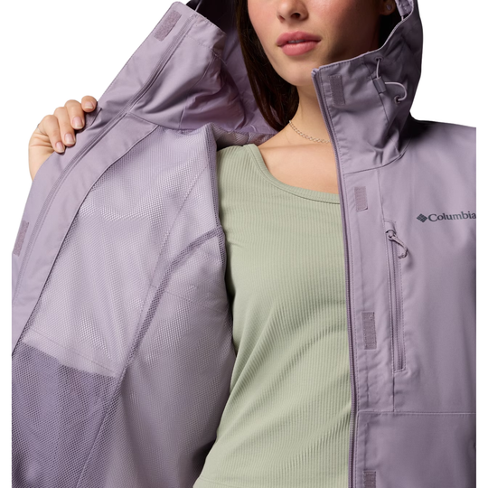 interior mesh of Columbia Women's Hikebound II Rain Jacket - Shale Purple on white background