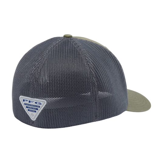 back of Columbia PFG Fish Flag Mesh Ball Cap - Cypress Grill on white background