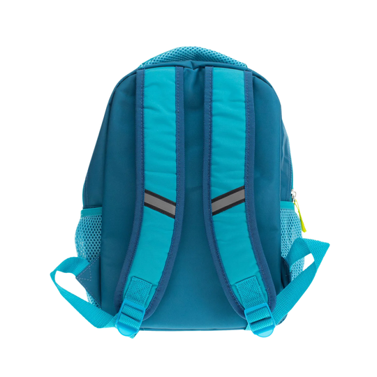back of Western Chief Kids' Shark Mini Backpack - Blue on white background