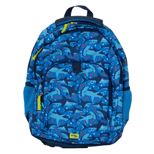 Western Chief Kids' Sharks Chase Backpack - Blue on white background