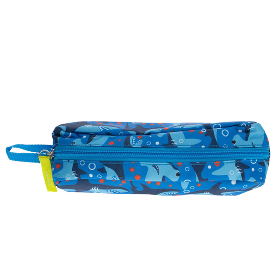 Western Chief Kids' Sharks Chase Pencil Case - Blue on white background