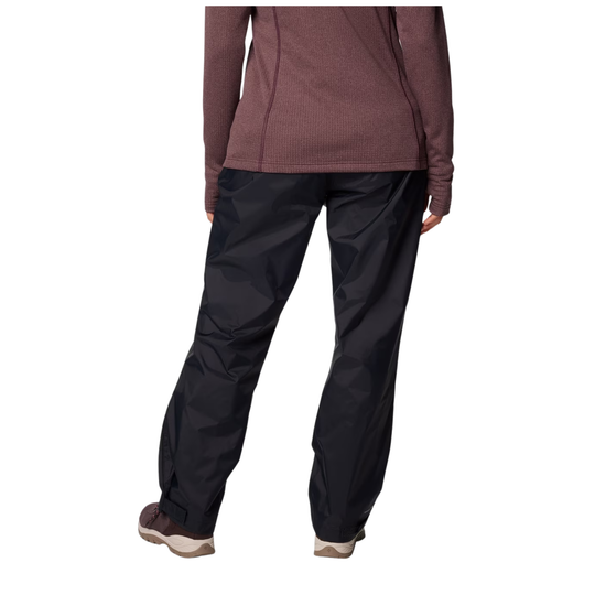 back of woman wearing Columbia Women's Storm Surge II Pants - Black on white background