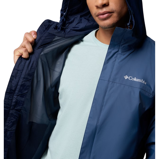 interior of the jacket. man wearing Columbia Men’s Watertight II Jacket - Dark Mountain on white background