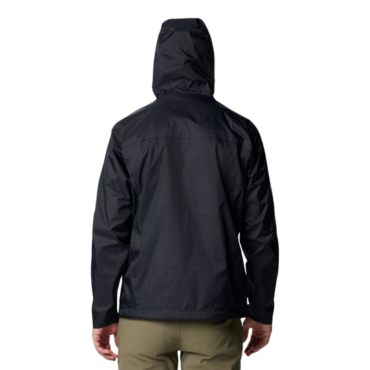 back of man wearing Columbia Men’s Watertight II Jacket - Black on white background