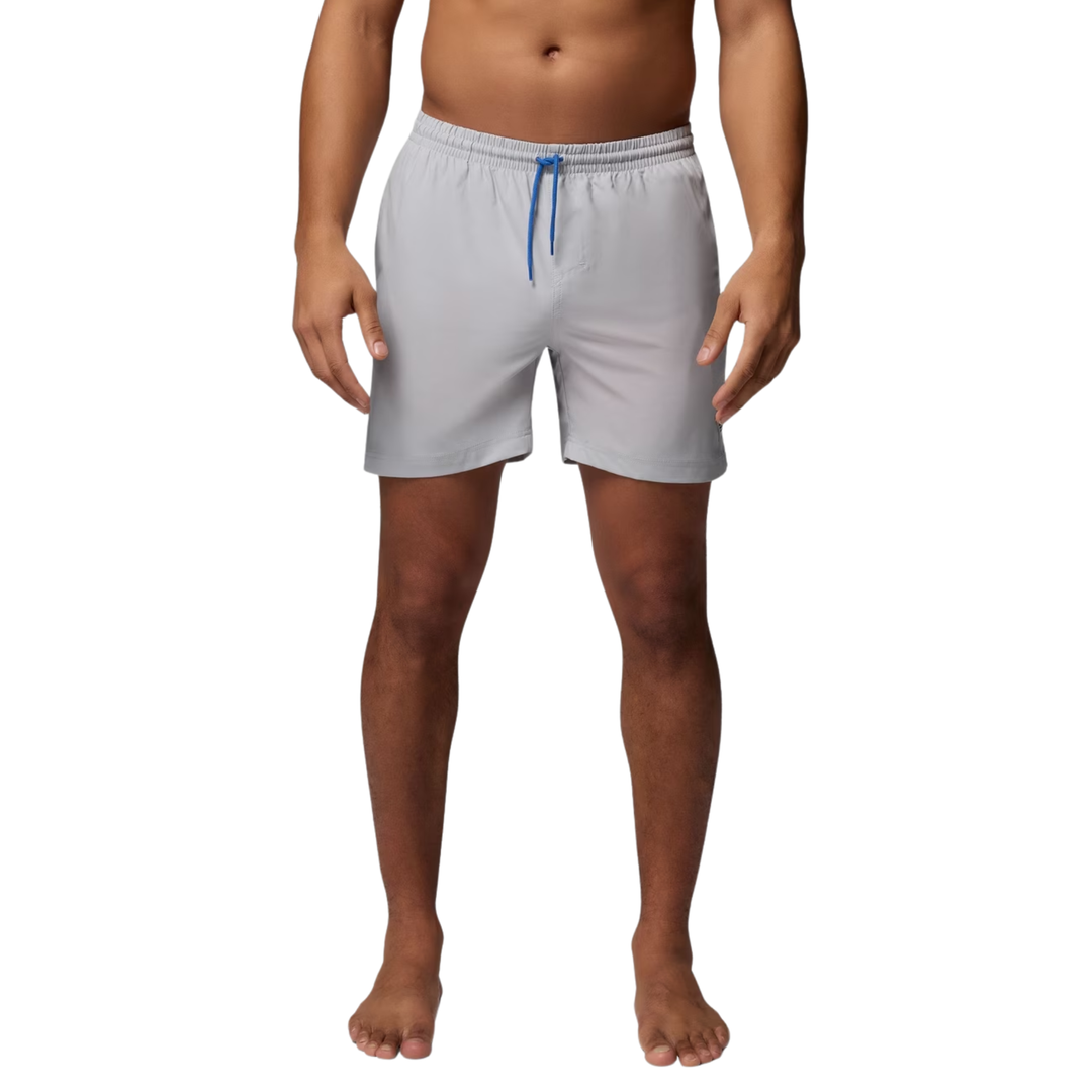 man wearing Columbia Men's PFG Rambler Water Shorts - Cool Grey on white background