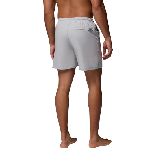 back of man wearing Columbia Men's PFG Rambler Water Shorts - Cool Grey on white background