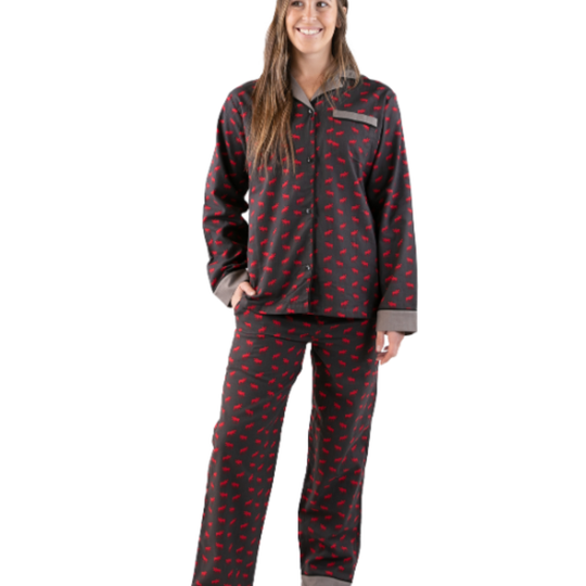 Women's Grey PJ moose set front view