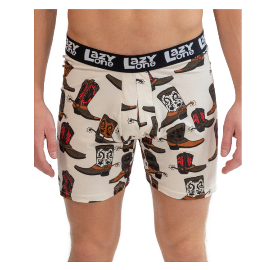 Beige boxer brief with boot print front view