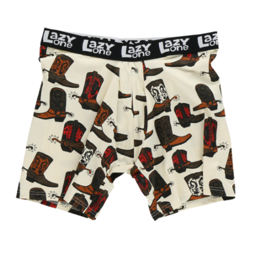 Beige boxer brief with boot print front view