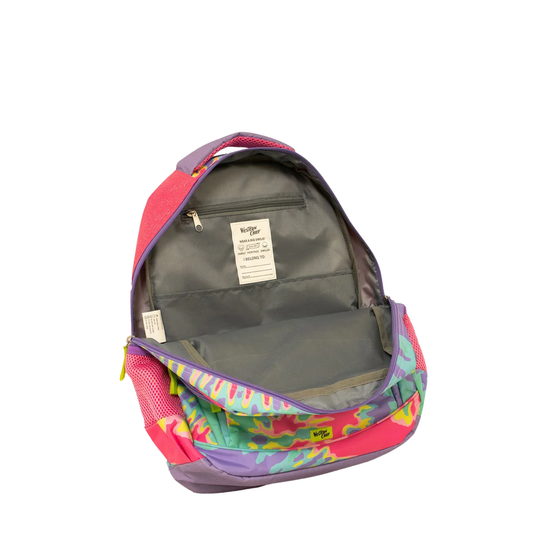 open zipper of Western Chief Kids' Tie Dye Backpack - Multi on white background