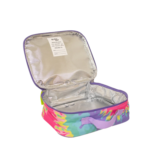 Interior of Western Chief Kids' Tie Dye lunch box- Multi on white background