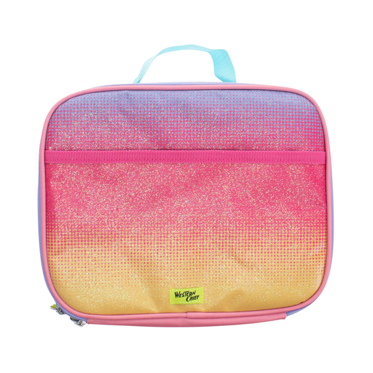 Front of Western Chief Kids' Ombre Glitter lunch box - Mutli on white background