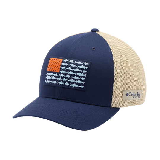 Columbia PFG Fish Flag Mesh Ball Cap - Collegiate Navy on white background