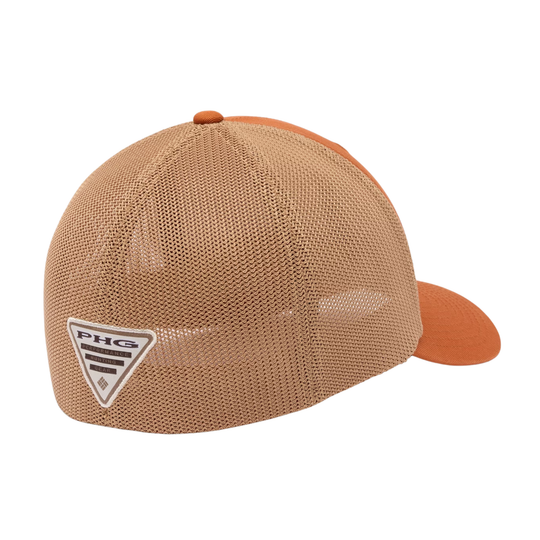 back of Columbia PHG Game Flag Mesh Ball Cap - Cedar Hunting on white background