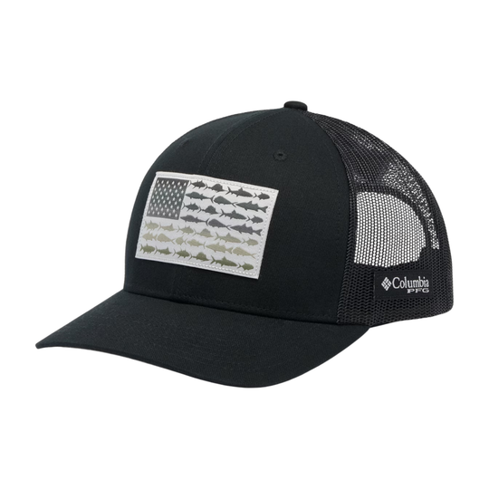 Columbia PFG Fish Flag Mesh Snapback - Black/Cool Grey on white background