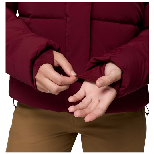 Zoomed in of wrist cuffs extension with thumb holes. On a plain white background