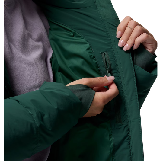 Interior of jacket with zipper on a plain white background