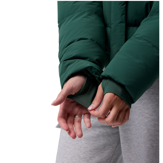 Zoomed in of the extent ion of the wrist cuffs with thumb hole. On a plain white background
